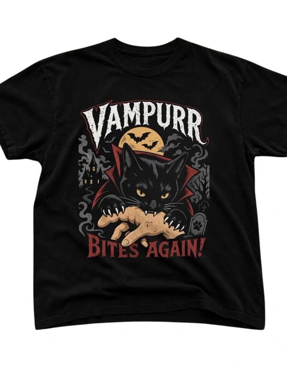 Vampurr Bites Again! Black Cat Graphic T-Shirt